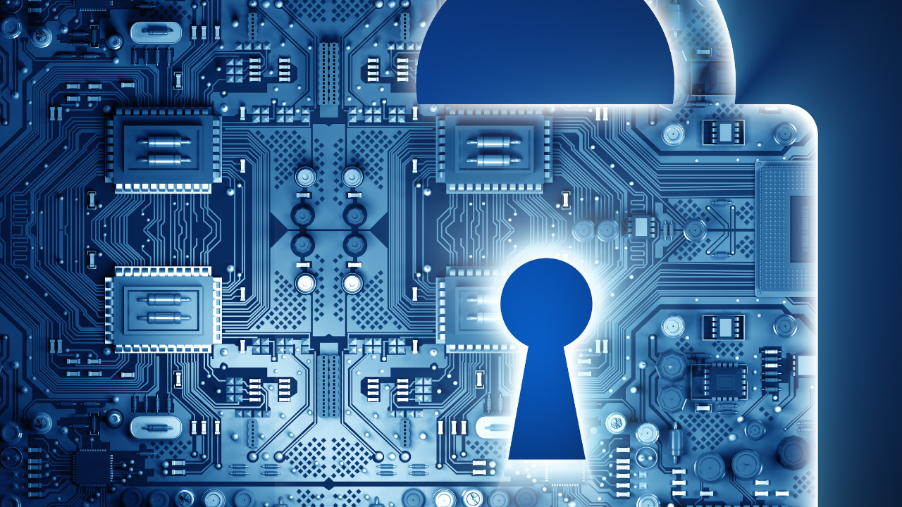 Image depicting secure configuration management using environment variables and dotfiles, symbolized by a digital lock with a keyhole, emphasizing the protection of sensitive information and efficient project management.